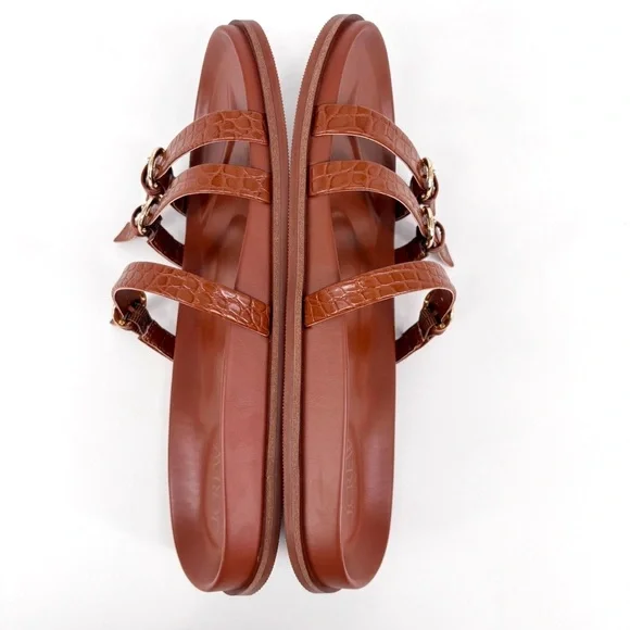 J.CREW 3-Strap Brown Faux Crocodile Slide Sandals 8 - Picture 7 of 12